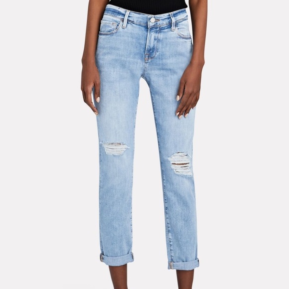 Frame La Garcon Distressed Jeans Relaxed Fit Light Wash Degradable Jeans Size 29 - Picture 1 of 6